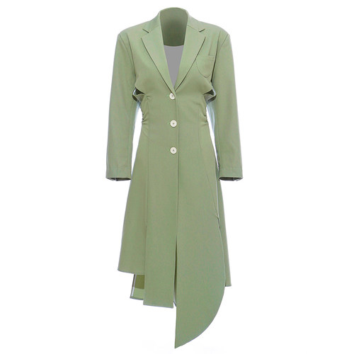 解构下摆开叉镂空露腰抽绳风衣