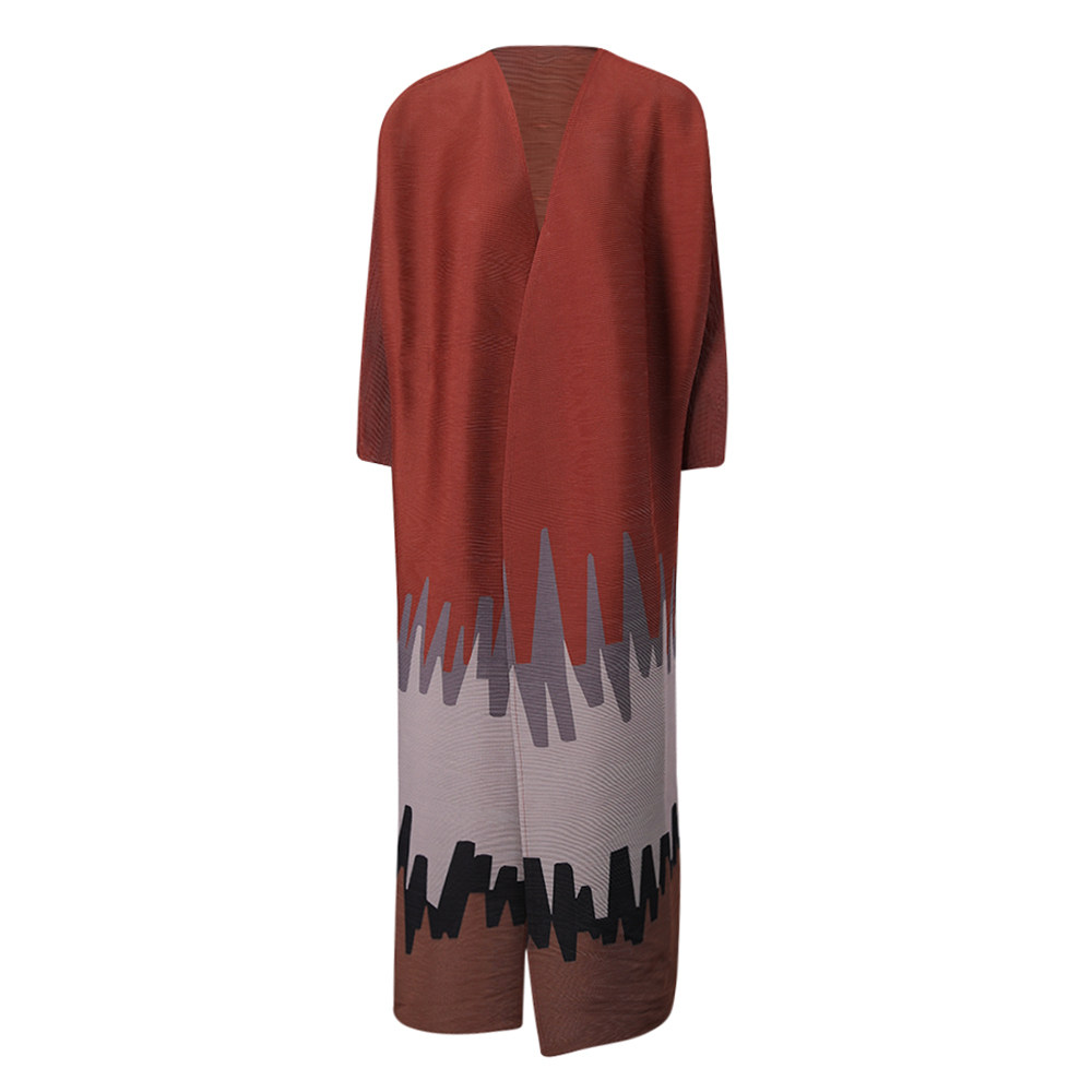 EAM STUDIO复古气质拼色褶皱风衣开衫宽松垂感九分袖长款外套女装