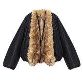 EAM STUDIO环保皮草蓬蓬短款 棉服女秋冬毛领拼接廓形宽松保暖外套