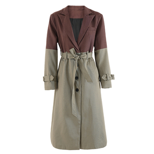 EAM STUDIO小众设计师撞色拼接女式风衣系带束腰外套2024秋季新款