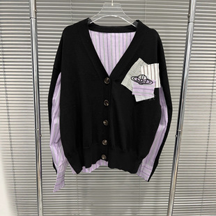 EAM STUDIO2025秋冬新款土星刺绣拼接开衫贴布设计感针织衫女上衣