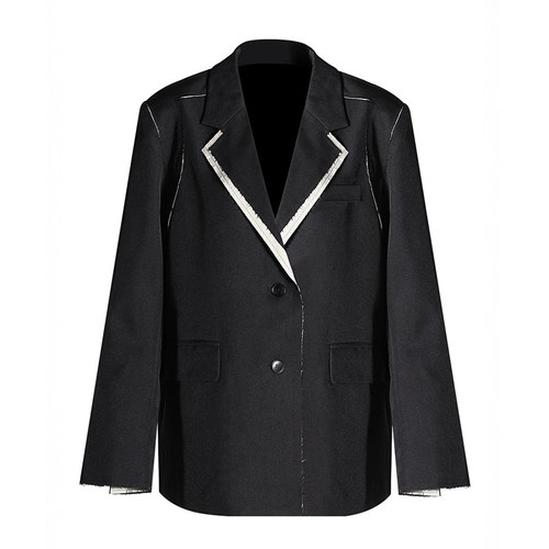 高级毛边撞色明线西装外套西服