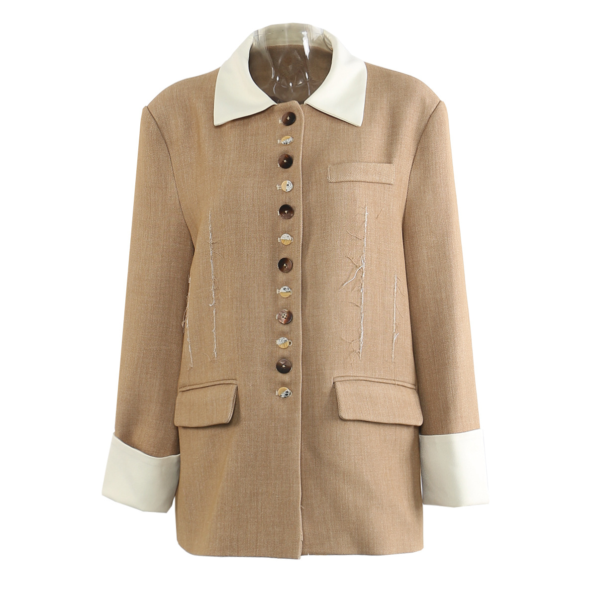 多扣长袖休闲撞色宽松廓形西装