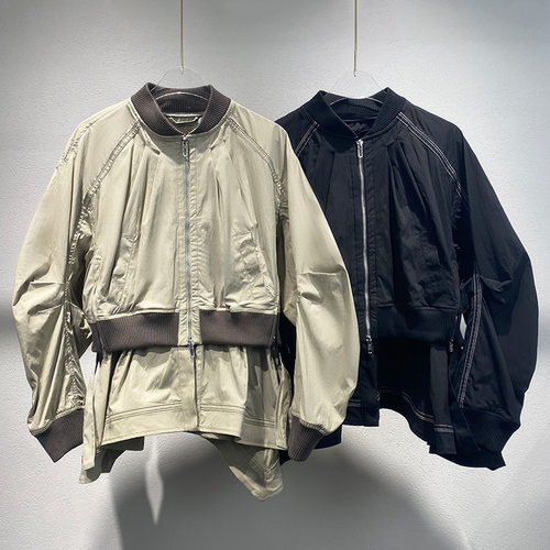 假两件圆领拉链拼接宽松外套女