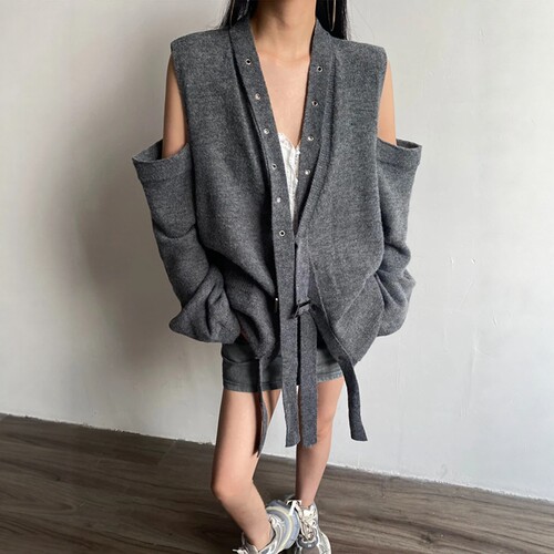 慵懒风露肩针织毛衣外套开衫外搭