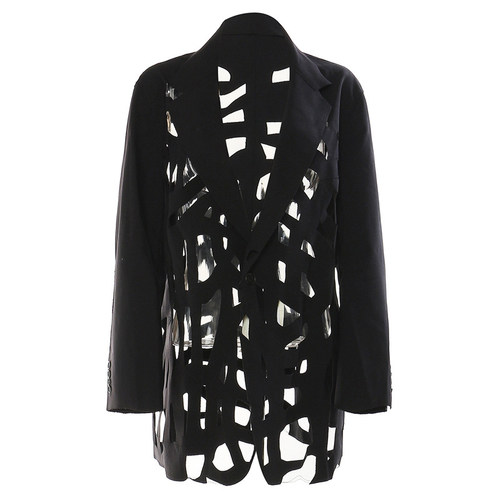 镂空毛边设计感黑色西装外套女