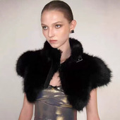 EAM 绑带上衣 露脐无袖 STUDIO2025年秋冬新款 纯色性感披肩毛毛短款