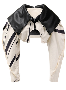 EAM STUDIO高街撞色拼接毛边设计大翻领短外套女2025新款chic上衣