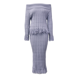 优雅气质针织套裙女一字肩上衣流苏半裙2025年新款 EAM STUDIO法式