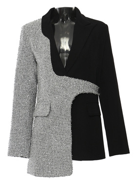 EAM STUDIO2024炸街高级不对称裁剪拼接设计感西装外套女走秀上衣