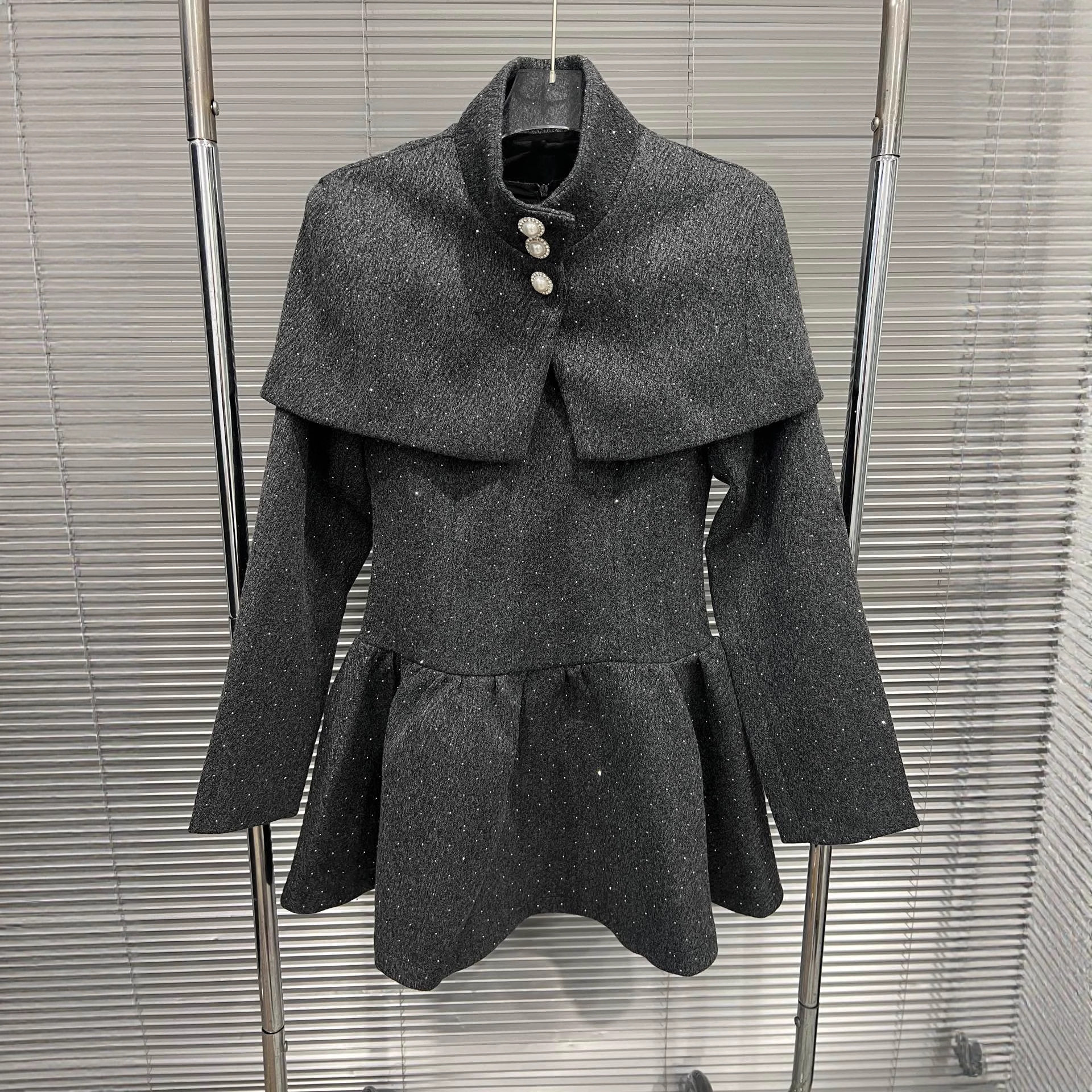 斗篷披肩蓬蓬毛呢连衣裙女两件套