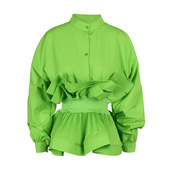 EAM 上衣 显瘦长袖 STUDIO不规则荷叶边收腰衬衫 女设计感小众泡泡袖