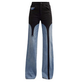 女高腰直筒宽松长裤 EAM STUDIO假两件撞色拼接设计感牛仔裤 子春秋