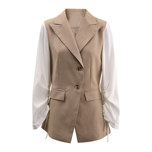 个性 EAM 外套女春秋款 拼接西装 西服 STUDIO小众设计感撞色抽绳长袖