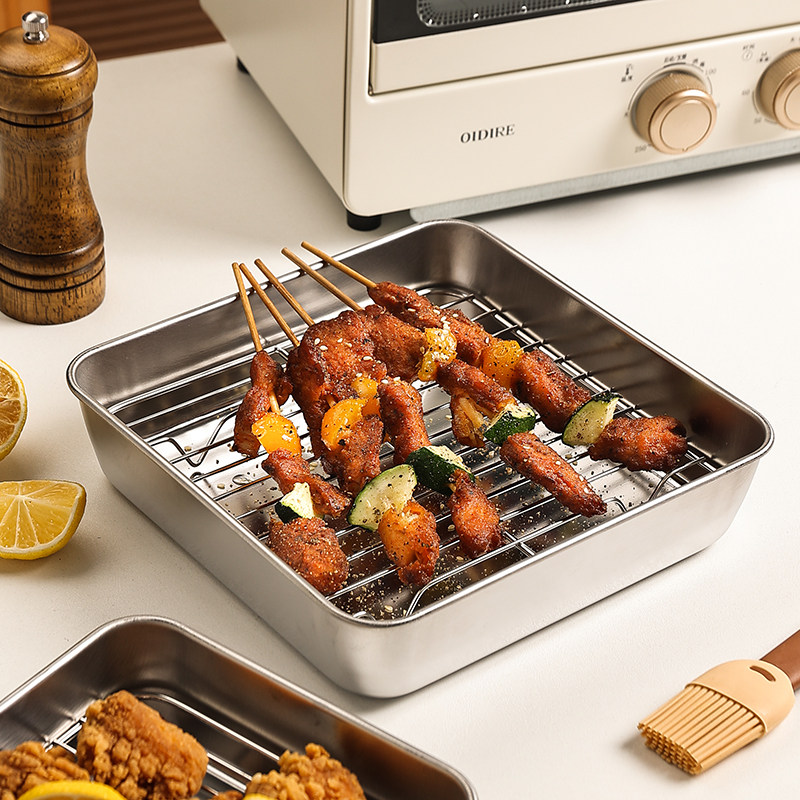 不锈钢油炸食品盘子炸鸡沥油盘带网炸串控油盘滤水滤油网红小吃盘,餐饮具,盘,淘宝优惠券,粉丝福利购,淘宝优惠卷