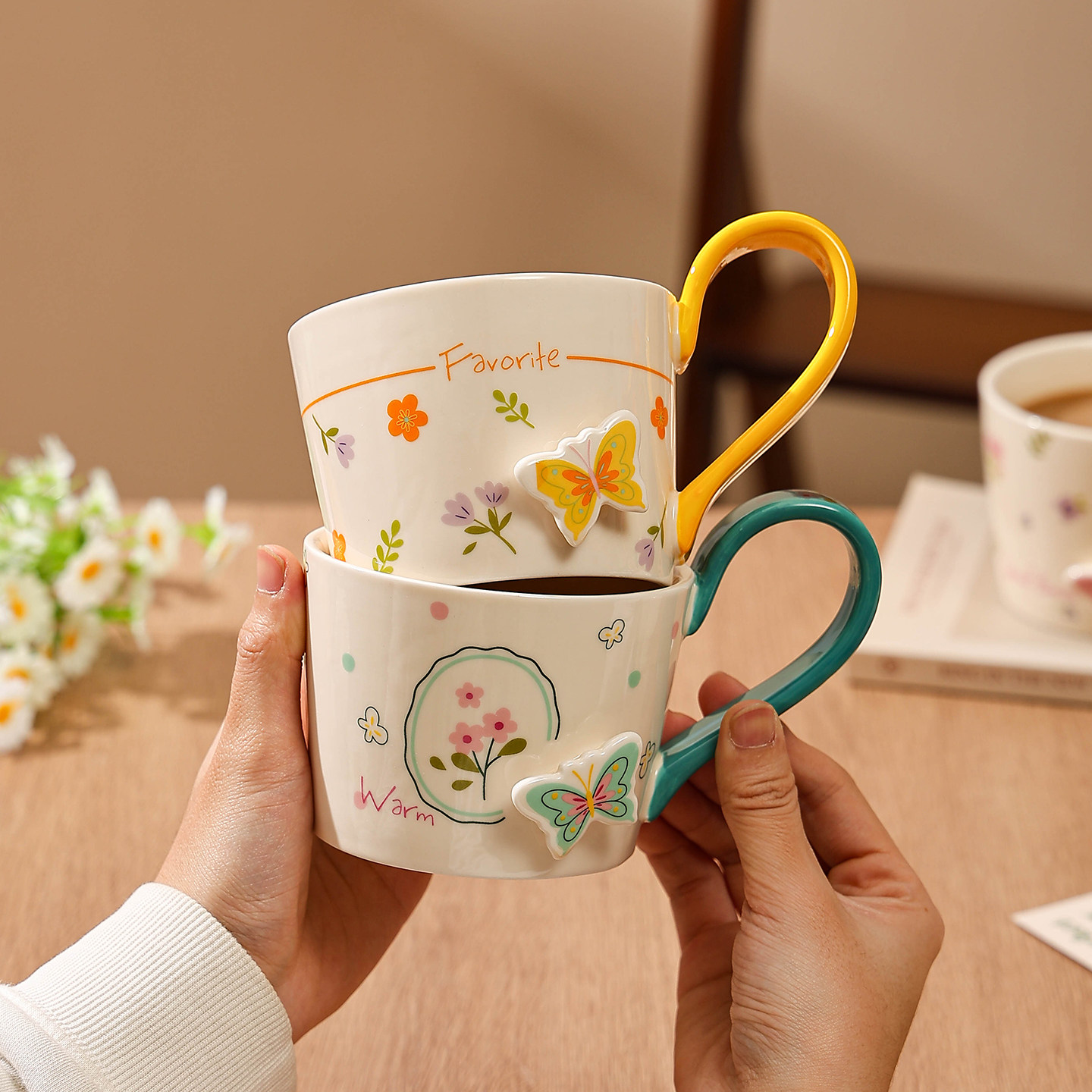 浮雕蝴蝶马克杯高颜值杯子家用喝水杯办公室陶瓷咖啡杯酸奶早餐杯,餐饮具,马克杯,淘宝优惠券,粉丝福利购,淘宝优惠卷