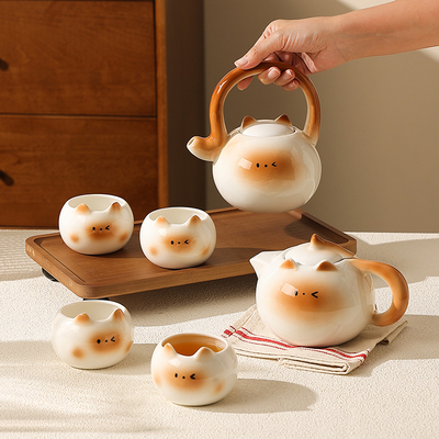 浮雕立体暹罗猫陶瓷茶壶茶具套装