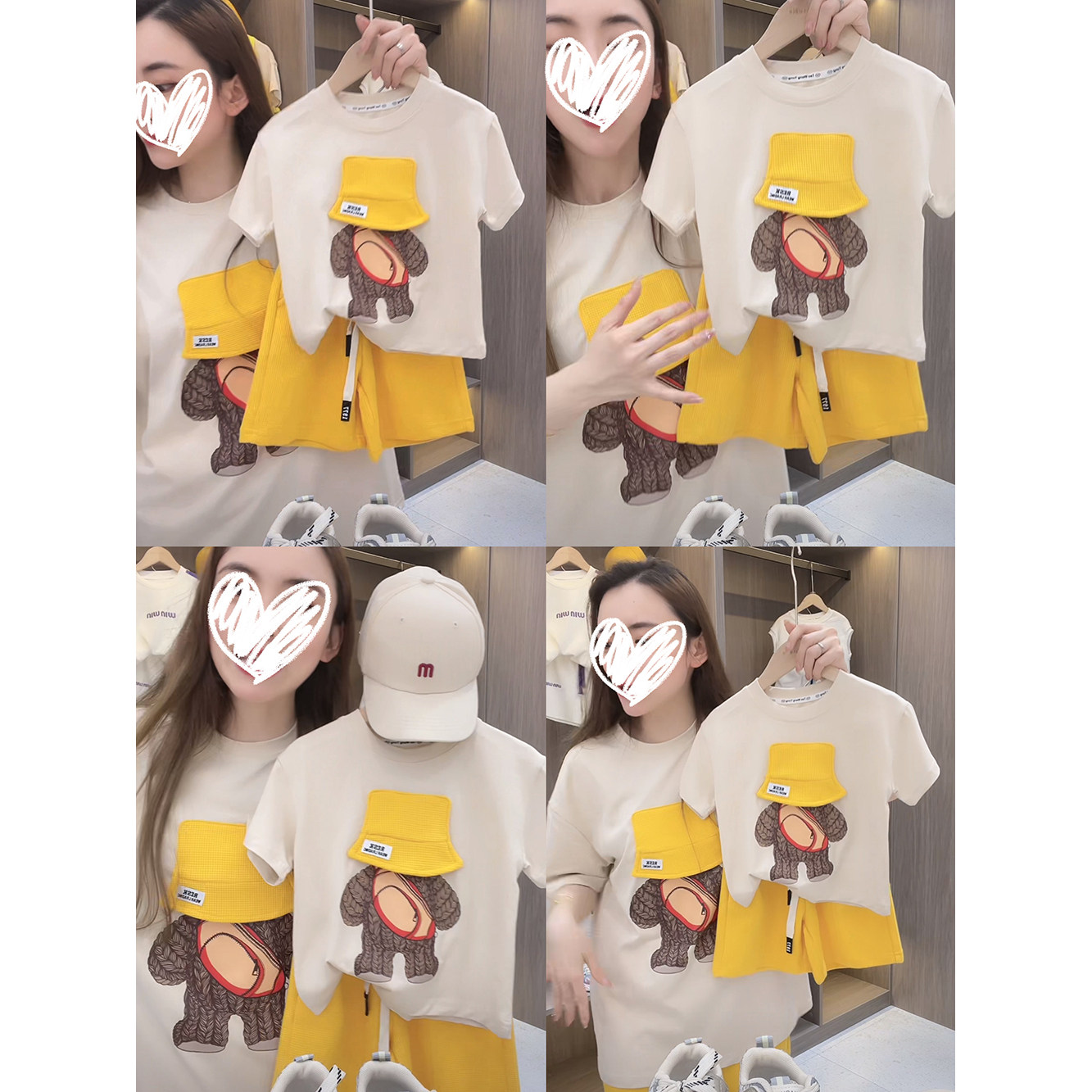 网红炸街亲子装夏季母子母女一家三四口高端小熊班服短袖T恤婴儿