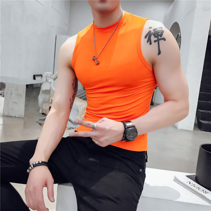 无袖被芯男夏季韩版潮流运动汗背心2025新款男士痞帅背心高领体恤