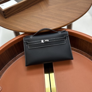 SO定制黑色白线内拼KL22手缝蜡线凯莉一代原厂皮SW牛皮手拿包银扣