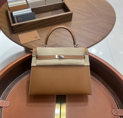 非品控玩家勿扰！手工凯莉包法国haas原厂EP牛皮金棕色KL25cm金银