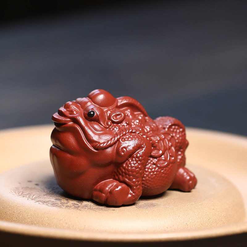 宜兴紫砂茶宠金蟾招财摆件手工貔貅工艺品雕塑茶具茶台配件陶瓷厂
