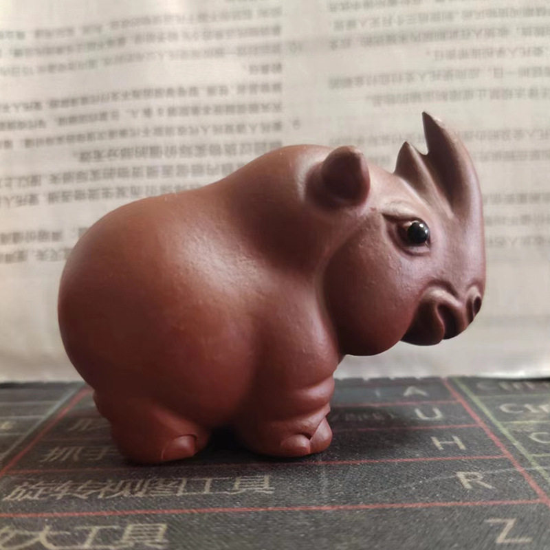 宜兴原矿紫砂茶宠犀牛摆件工艺品手工民国绿泥茶具雕塑陶瓷配件厂