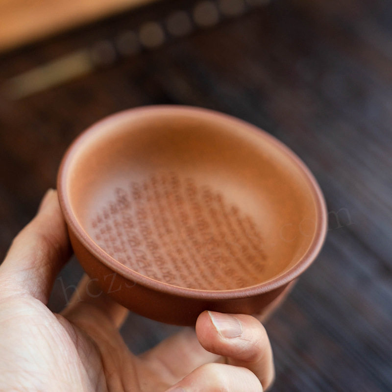 宜兴原矿紫砂主人杯哈哈杯手工刻绘创意粉浆笑里藏刀普洱茶水杯厂