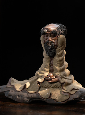 茶宠达摩摆件宜兴原矿紫砂雕塑禅意茶道达摩祖师工艺品可养茶宠厂