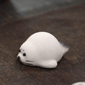 紫砂茶宠公仔企鹅海豹猫小摆件宜兴原矿手工可养茶具茶玩家居装饰