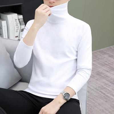 纯棉长袖t恤打底衫男款高领秋冬季保暖衣服白色半高领秋衣男修身