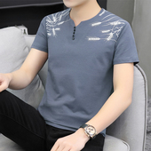 半袖 2026夏季 潮流上衣 短袖 t恤夏天纯棉v字领休闲印花男装 新款 男士