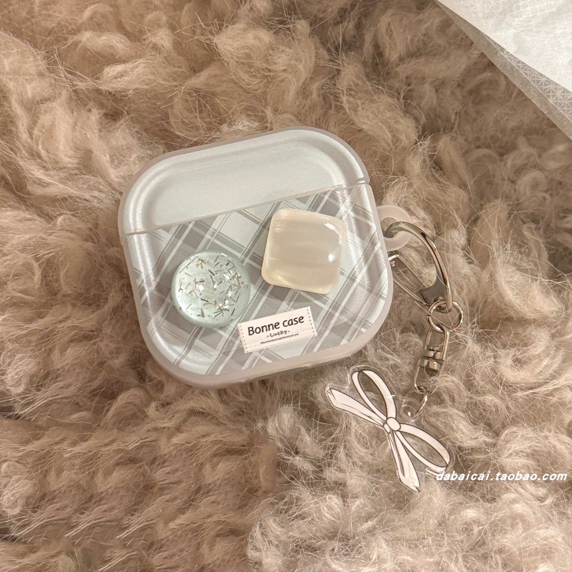 airpods4耳机套韩系格纹立体宝石