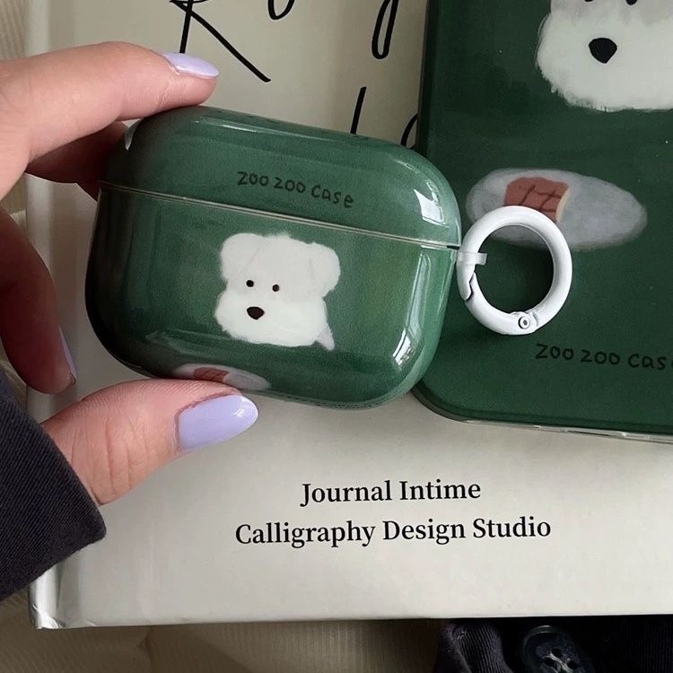 韩系卡通绿色小狗适用airpods4