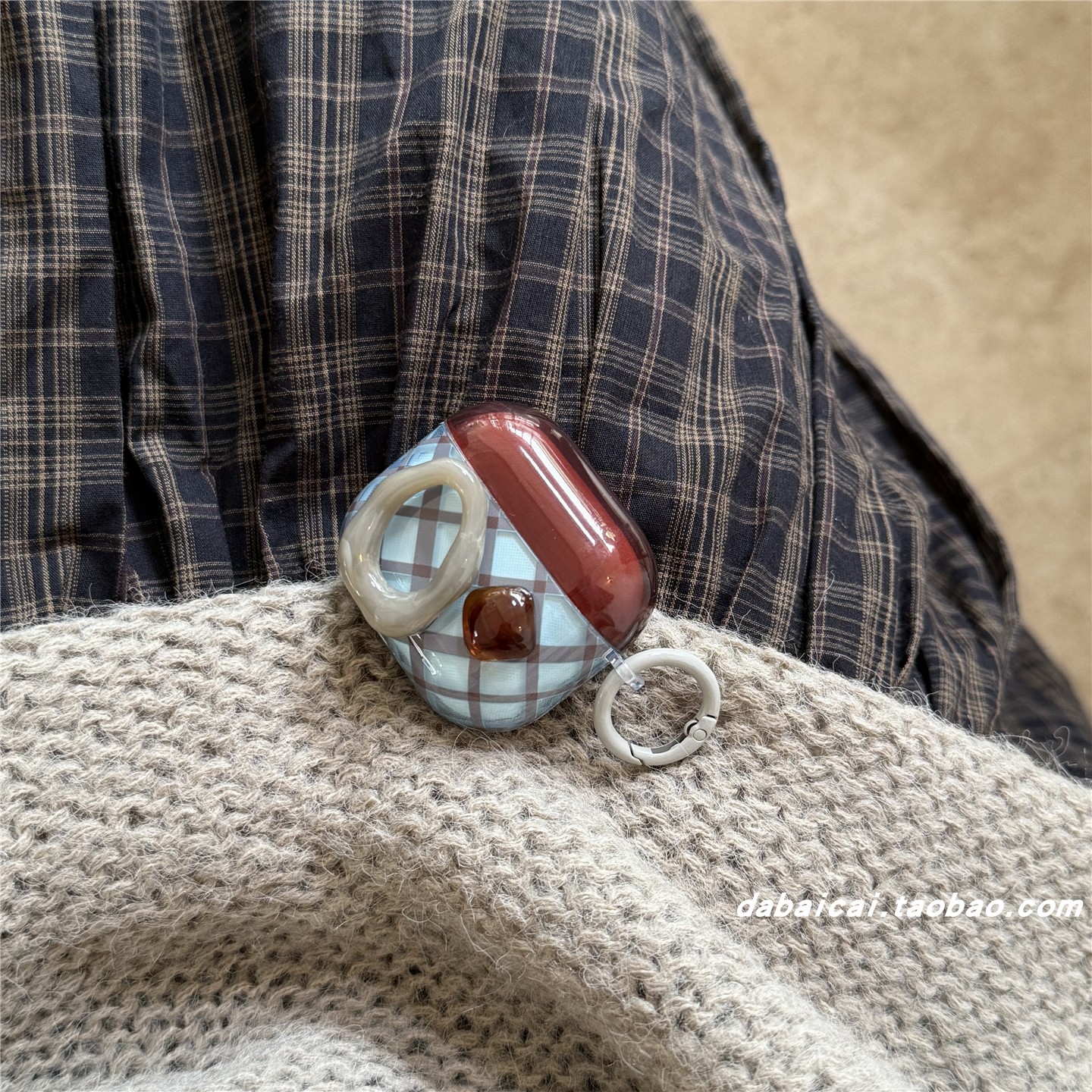 airpods4耳机套撞色格纹立体宝石