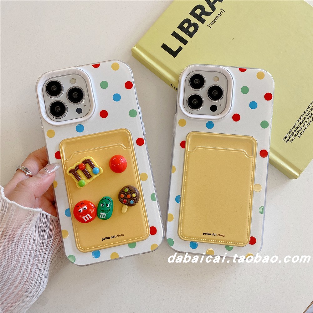 苹果15手机壳彩色波点m豆卡包
