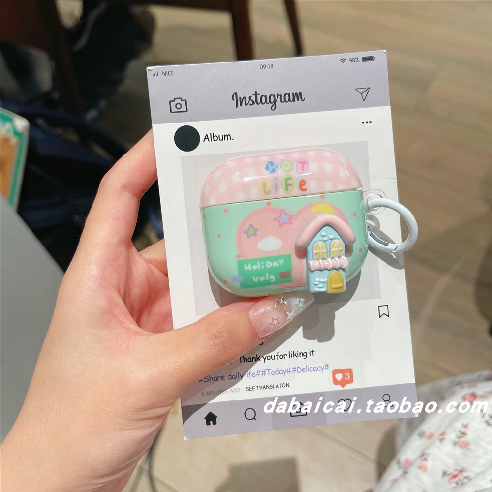 airpods3耳机套韩系格纹立体屋子