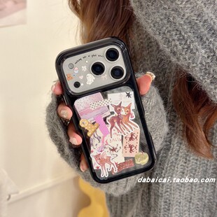 插画小鹿标签星星适用iphone17promax苹果16手机壳15pm新款14pro少女心17网红13pro全包防摔韩系个性小众创意
