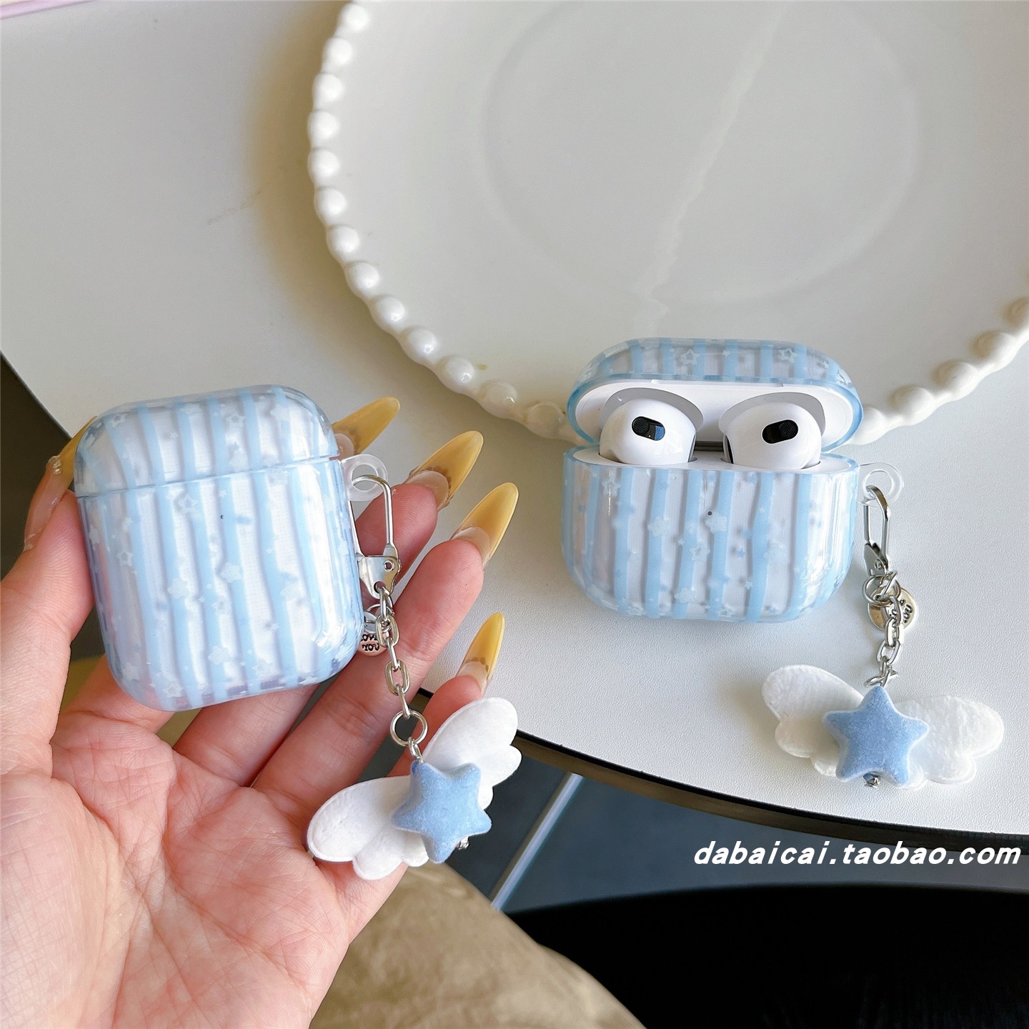 airpods4耳机套韩系蓝条纹星星