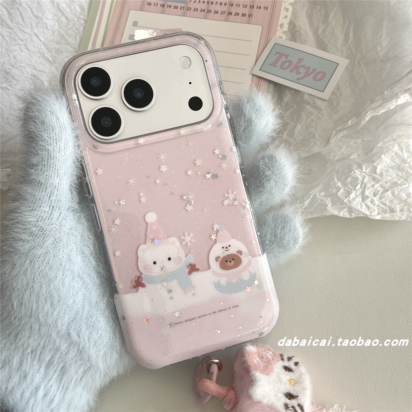 苹果17手机壳秋冬雪花雪人猫咪