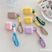 男女款 简约纯色硅胶适用airpods 4代3代防摔保护套个性 2代软壳pro新款 手绳 pro2耳机套无线蓝牙苹果airpods1