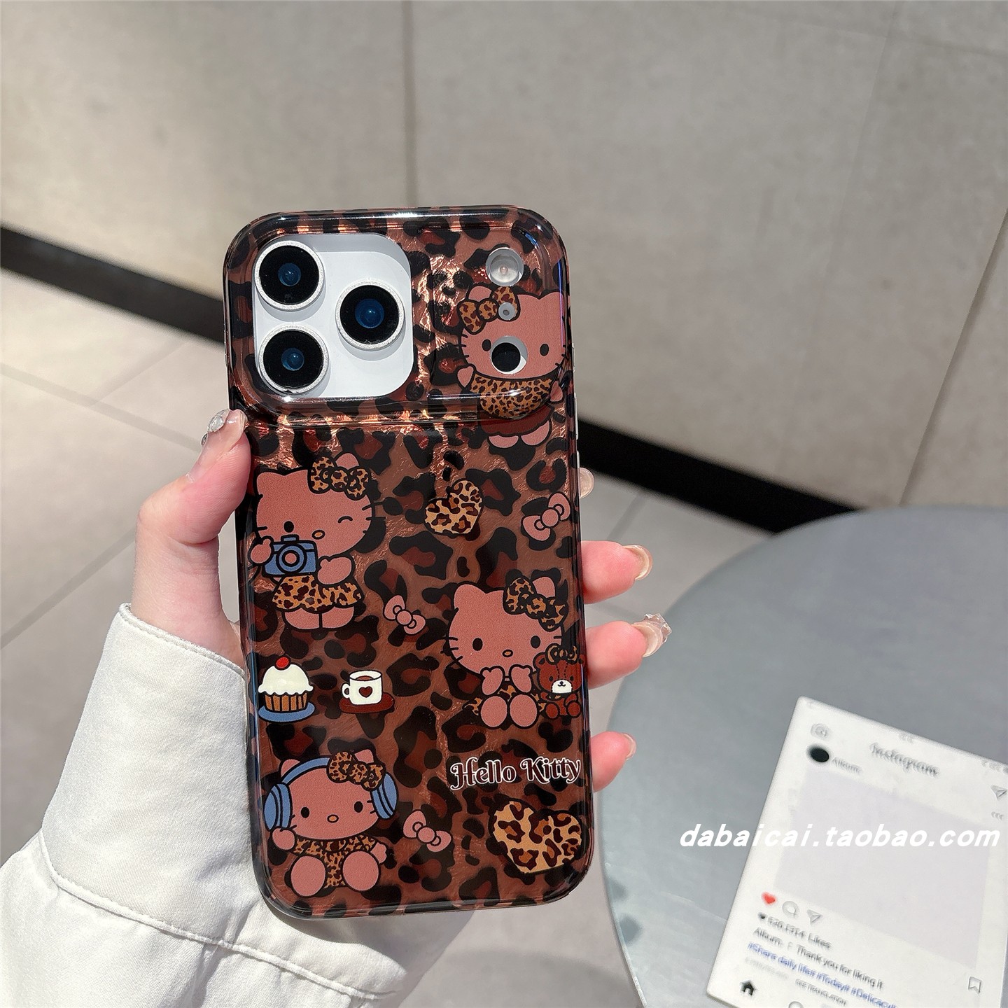 苹果16手机壳棕色豹纹蛋糕猫咪