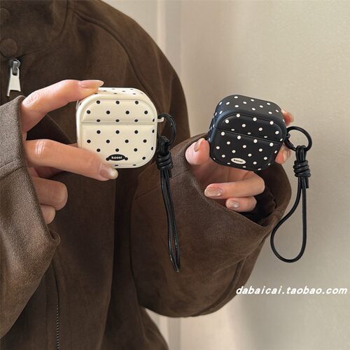 airpods4耳机套韩系皮质黑白波点