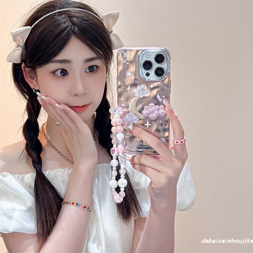 玫金色立体云朵月亮苹果15手机壳