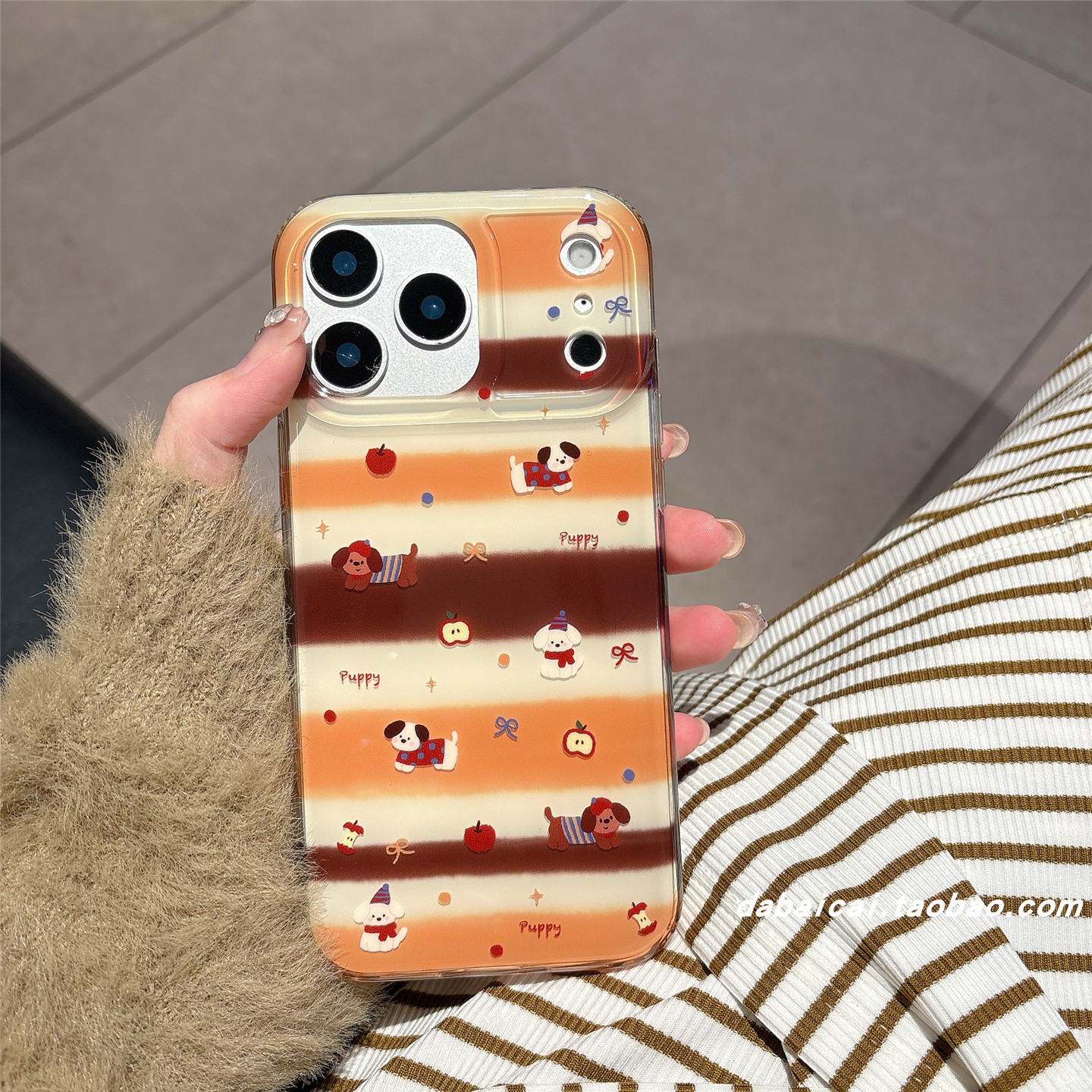 苹果17pro手机壳条纹蝴蝶结小狗