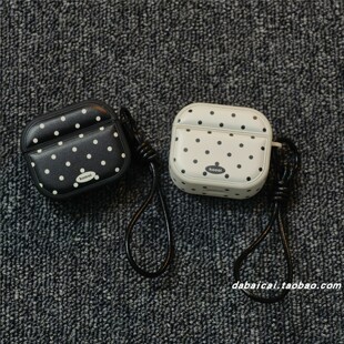 复古简约黑白波点适用airpods pro3耳机套4代无线蓝牙苹果airpods1/2代耳机壳pro新款3代pro2防摔保护套韩系