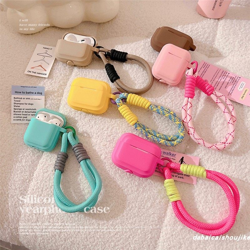 简约纯色手绳适用airpods3耳机套4代男女pro二代airpodspro2保护套新款苹果无线蓝牙三代airpods2趣味防摔软