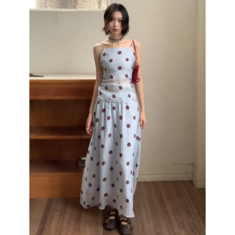 夏季小个子显瘦遮胯波点两件套