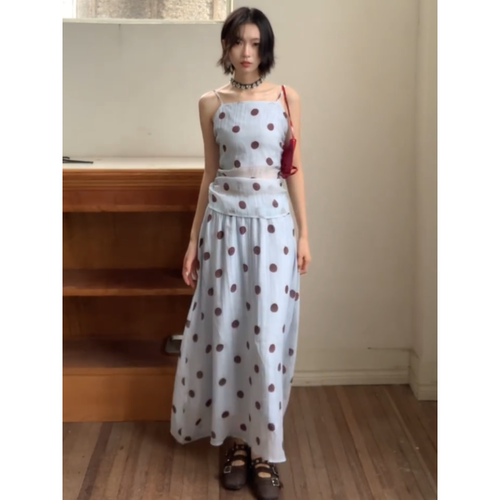 夏季小个子显瘦遮胯波点两件套