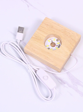 现货跨境直销usb接口led发光圆形方形实木底座水晶球支架底托底座